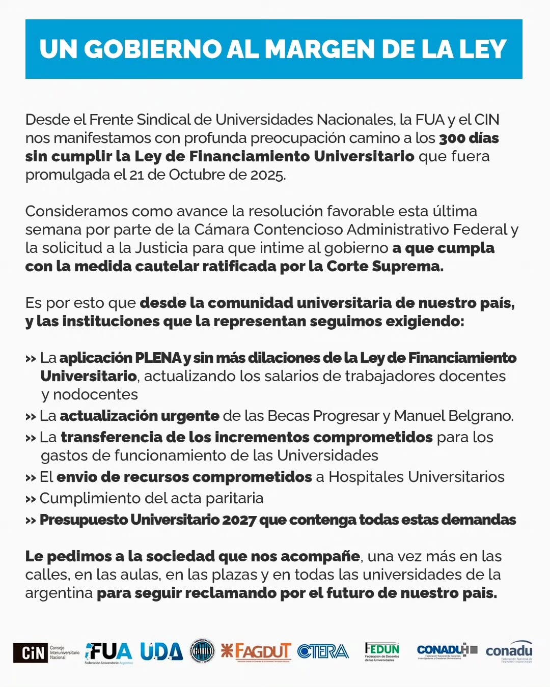 Leé la declaración: UN GOBIERNO AL MARGEN DE LA LEY