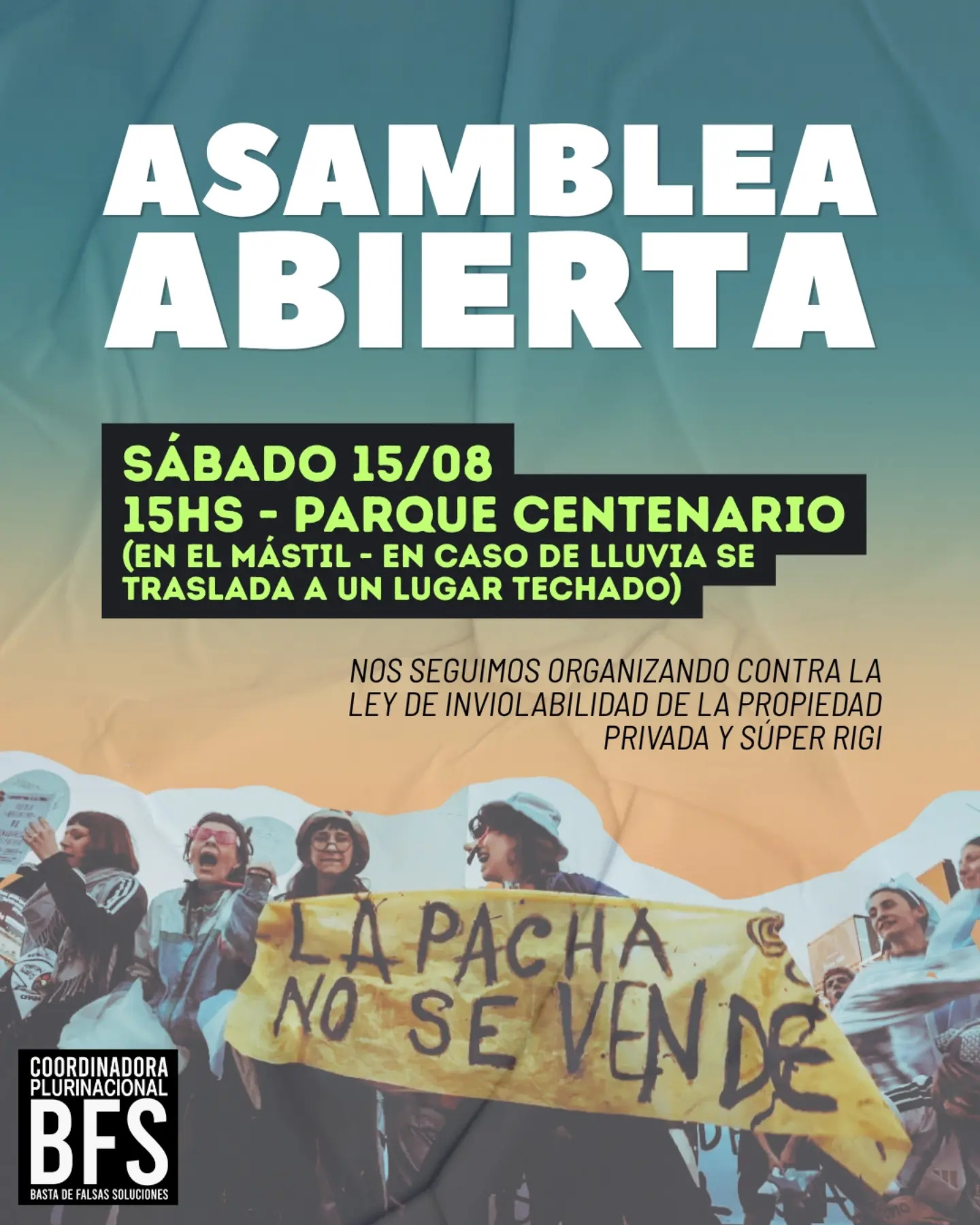 Asamblea Abierta CABA: Sábado 15/08 - 15hs. Parque Centenario (en el mástil - si llueve se traslada a un lugar techado)