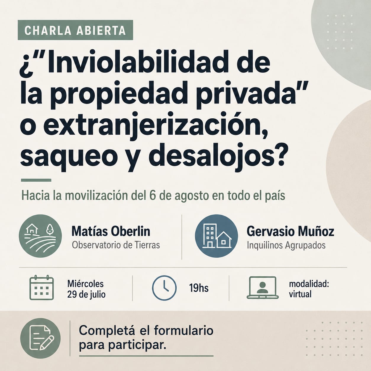 Sumate a la Charla abierta del Observatorio de Tierras