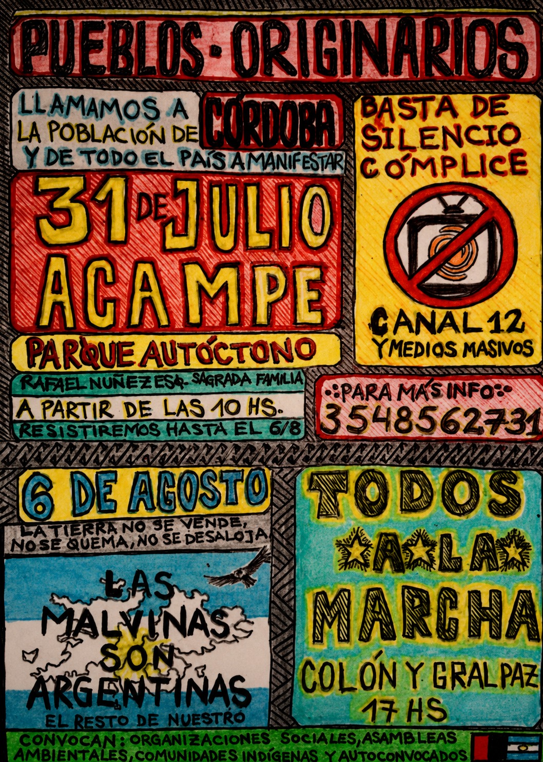 Afiche de las acciones en Córdoba del 31 de julio y 6 de agosto en defensa de la Tierra.